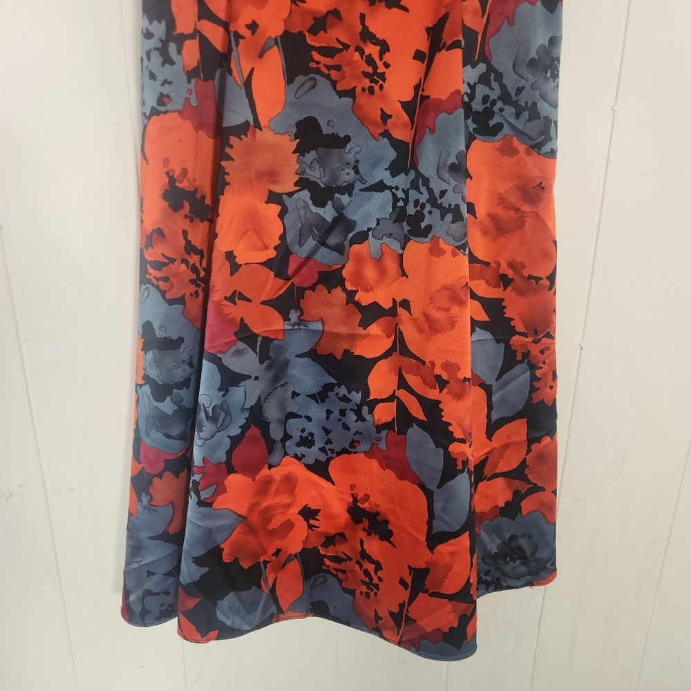 Limited Red Gray Satin Floral Mini Dress Sz 4 Y2k Crossover Babydoll Neckline - Picture 8 of 16